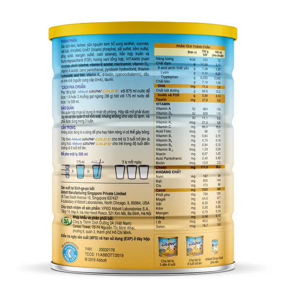 Sữa Abbott Grow GOLD 3+ hương vani 900g (3 - 6 tuổi)