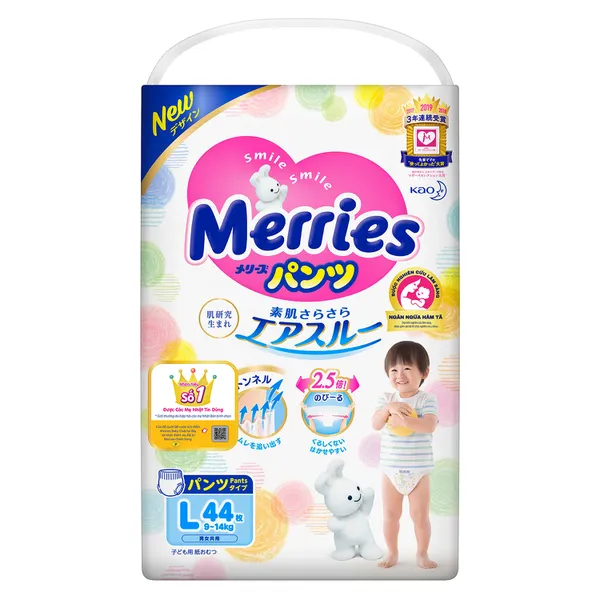 Bỉm - Tã quần Merries tiêu chuẩn size L 44 miếng