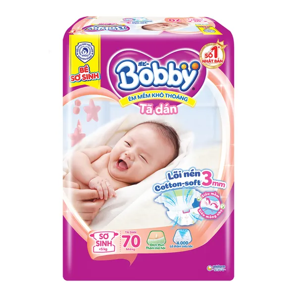 Bỉm - Tã dán Bobby size XS 70 miếng (cho bé <5kg)