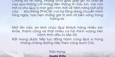 LỜI CẢM ƠN TỪ IZUMI CITY - NAM LONG GROUP