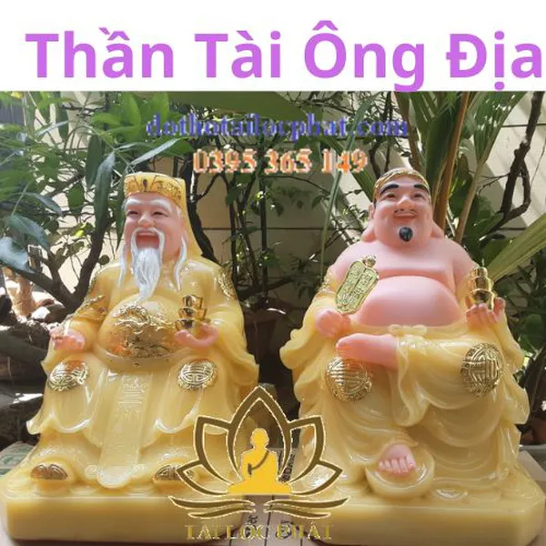 Tượng Thần Tài Thổ Địa đá thạch anh viền vàng