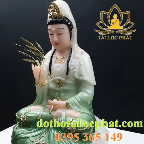Tượng Phật Bà Quan Âm bằng đá ngọc cao cấp QABT-012