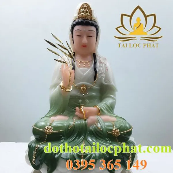 Tượng Phật Bà Quan Âm bằng đá ngọc cao cấp QABT-012