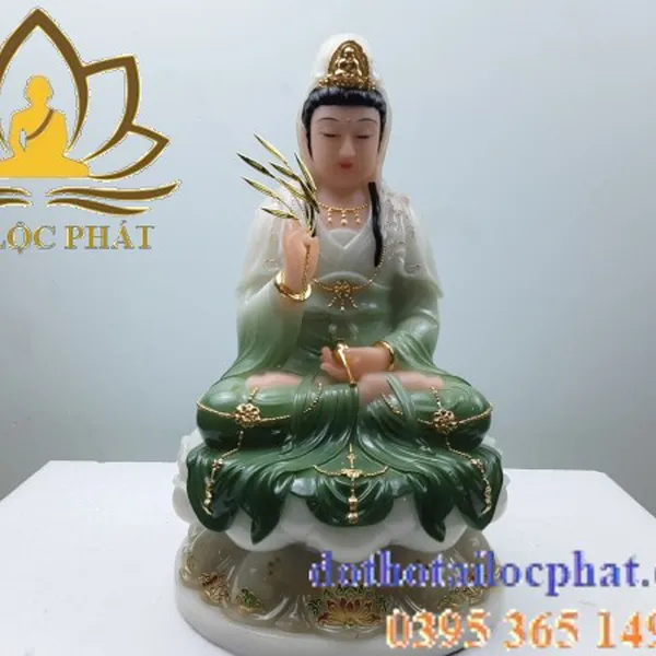 Tượng quan âm bồ tát bằng đá ngọc màu xanh 6303