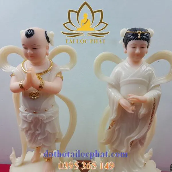 Tượng Thiện Tài Đồng Tử - Tiên Đồng Ngọc Nữ bằng đá ngọc đẹp