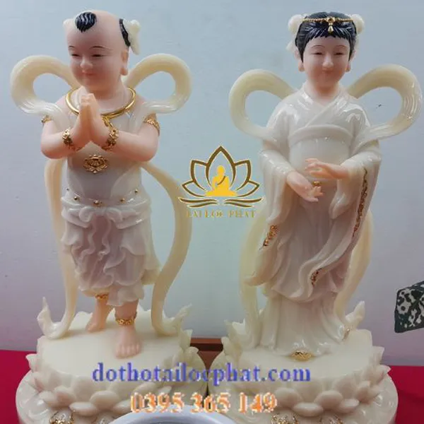 Tượng Thiện Tài Đồng Tử - Tiên Đồng Ngọc Nữ bằng đá ngọc đẹp
