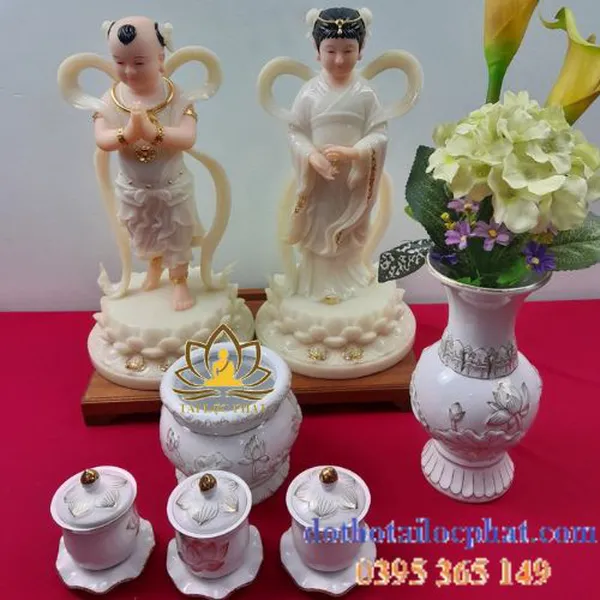 Tượng Thiện Tài Đồng Tử - Tiên Đồng Ngọc Nữ bằng đá ngọc đẹp