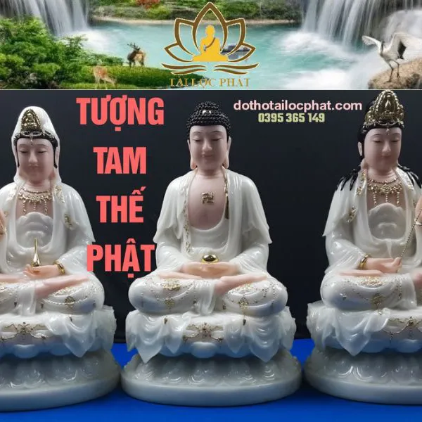 Bộ tượng tam thế phật bằng đá ngọc đep tư bi TTP-011