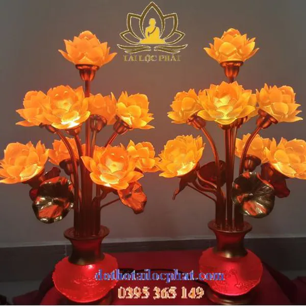 Đèn thờ hoa sen lưu ly đẹp