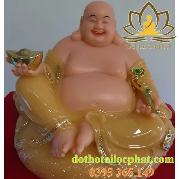Tượng Phật Di Lặc bằng đá thạch anh vàng ngọc đẹp