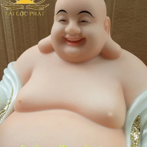 Tượng di lặc trắng viền vàng thỏi vàng như ý