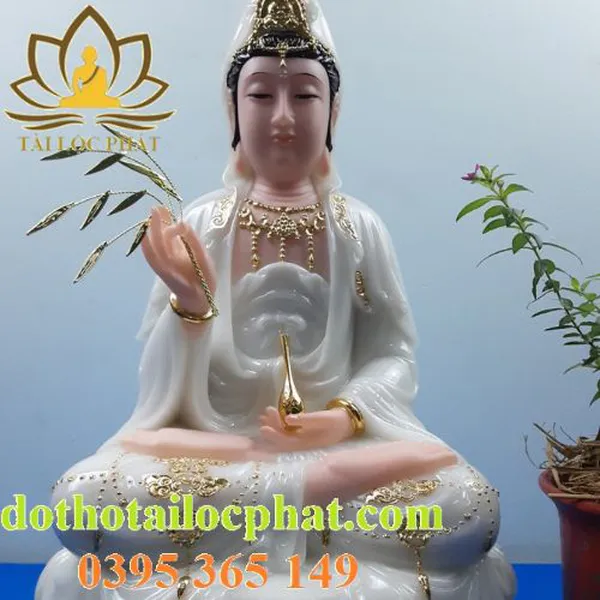 Tượng Phật Bà Quan Âm bằng đá ngọc cao cấp QABT-012
