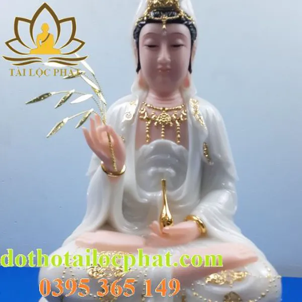 Tượng Phật Bà Quan Âm bằng đá ngọc cao cấp QABT-012