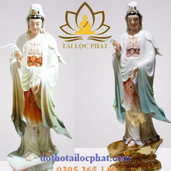 Tượng Phật Quan Thế Âm đứng có hào quang