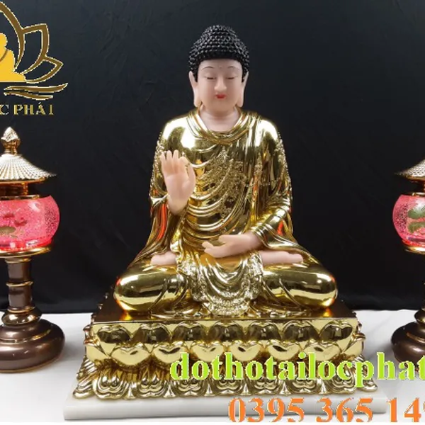 Tương phật thích ca bằng đá ngọc dát vàng đẹp