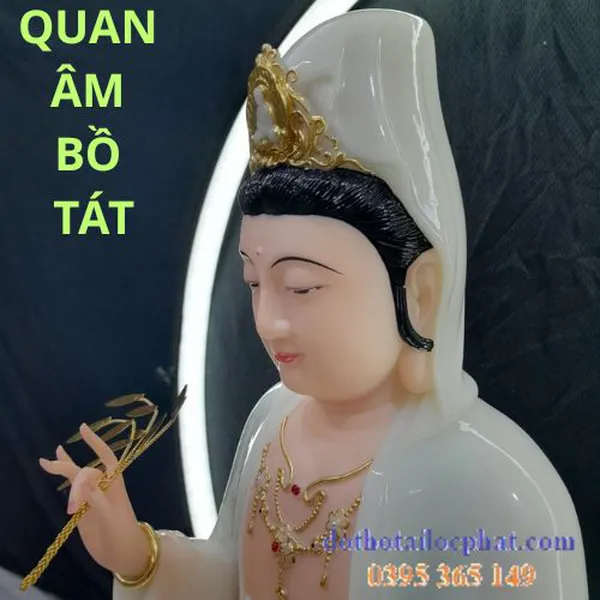 Mẫu tượng quan âm bồ tát bằng đá ngọc trắng đẹp