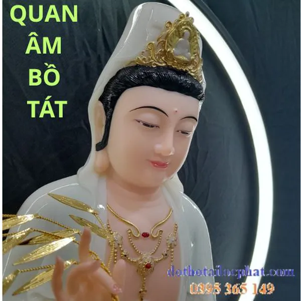 Mẫu tượng quan âm bồ tát bằng đá ngọc trắng đẹp