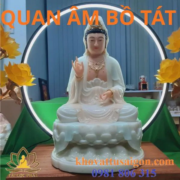 Mẫu tượng quan âm bồ tát bằng đá ngọc trắng đẹp