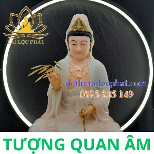 Tượng Quan Âm bồ tát ngồi tòa sen đẹp từ bi