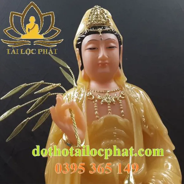 Tượng quan am bồ tát bằng đá thạch anh đep QABT-007