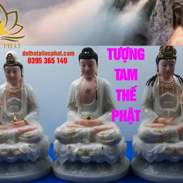 Bộ tượng tam thế phật bằng đá ngọc đep tư bi TTP-011