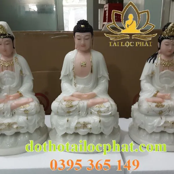 Bộ tượng tam thế phật bằng đá ngọc đep tư bi TTP-011