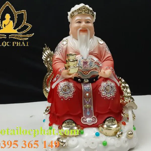 Tượng thần tài ông địa bằng đá màu đỏ