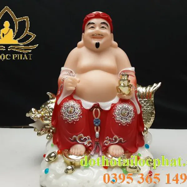 Tượng thần tài ông địa bằng đá màu đỏ