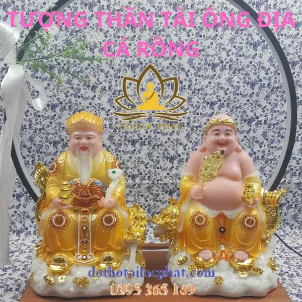 Tượng thần tài ông địa cá rồng vàng