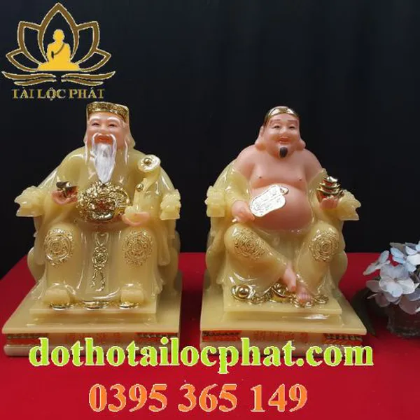 Tượng Thần Tài Thổ Địa đá thạch anh viền vàng