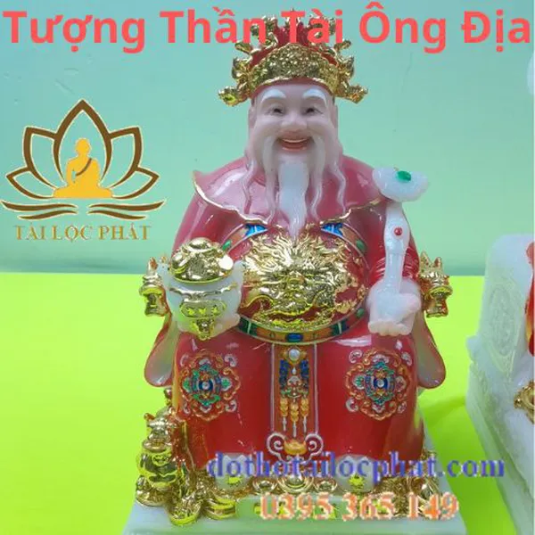 Tượng thần tài ông địa đá ngọc đỏ cao 10in