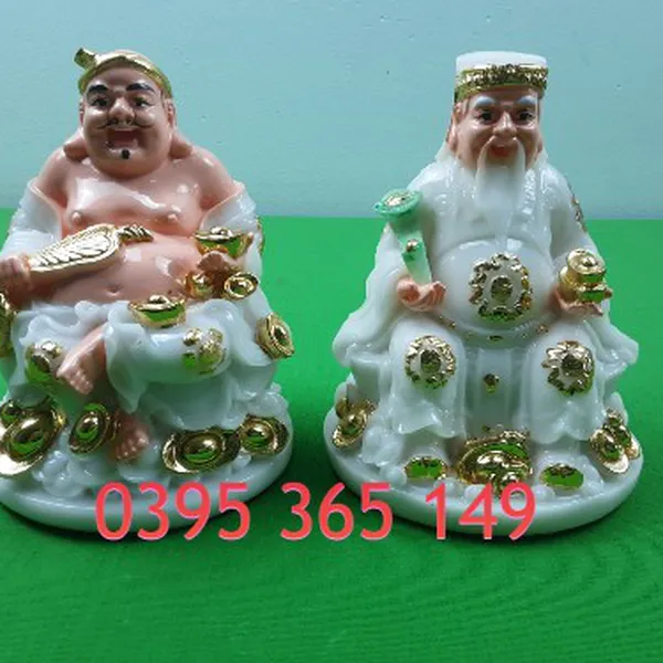 Tượng thần tài thổ địa đá trắng mạ vàng