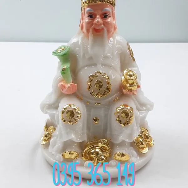 Tượng thần tài thổ địa đá trắng mạ vàng