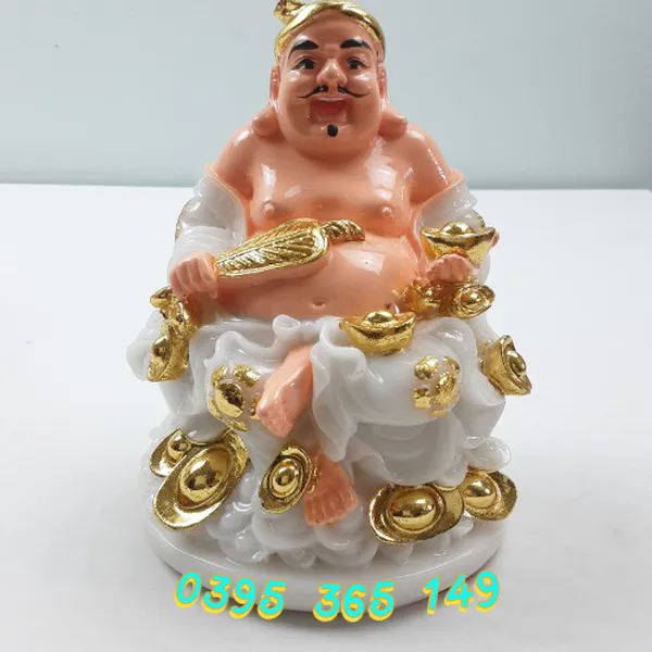 Tượng thần tài thổ địa đá trắng mạ vàng