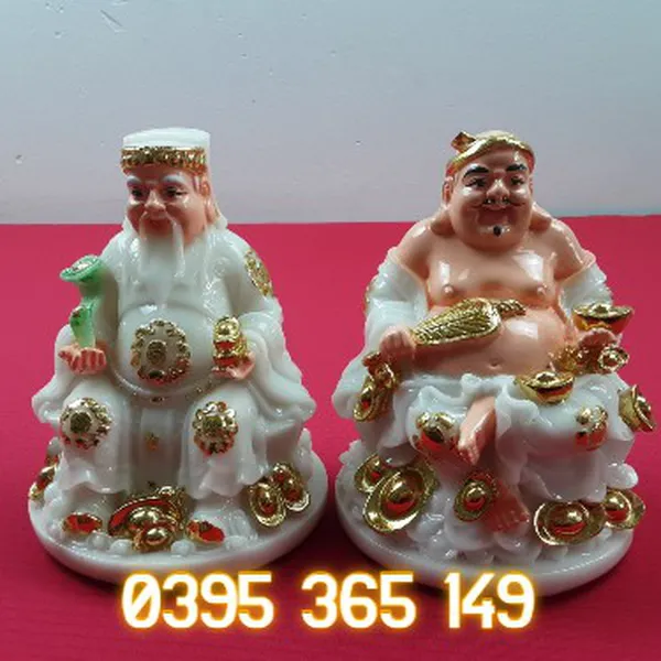 Tượng thần tài thổ địa đá trắng mạ vàng