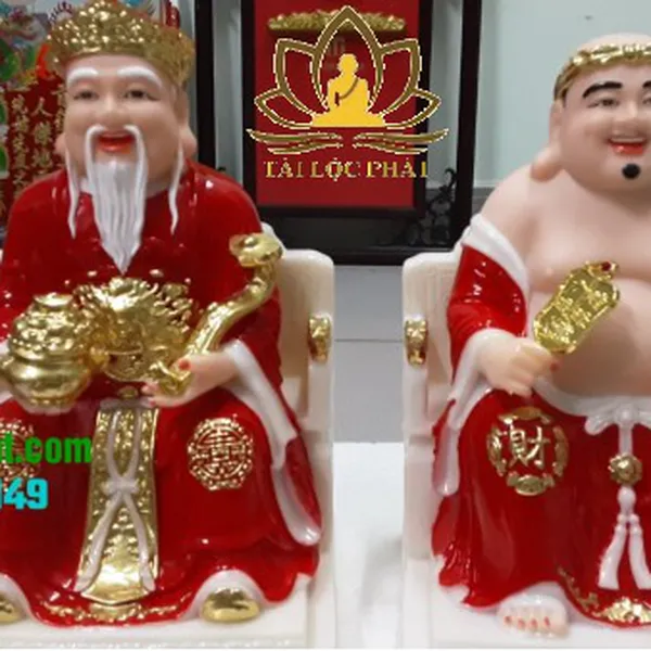 Tượng thần tài ông địa bằng đá ngọc đỏ vượng khí