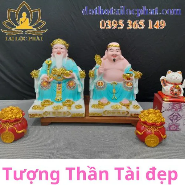 Tượng Thần Tài Thổ Địa màu xanh cao 12in