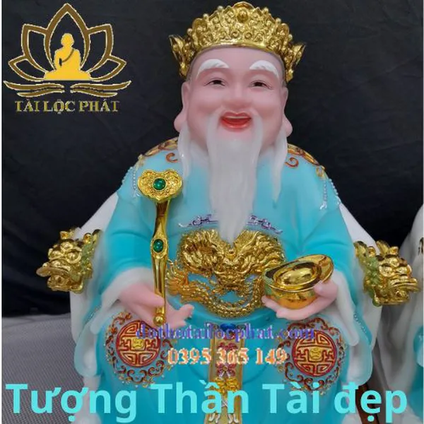 Tượng Thần Tài Thổ Địa màu xanh cao 12in