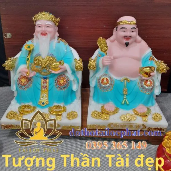Tượng Thần Tài Thổ Địa màu xanh cao 12in