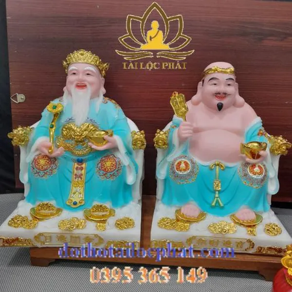 Tượng Thần Tài Thổ Địa màu xanh cao 12in