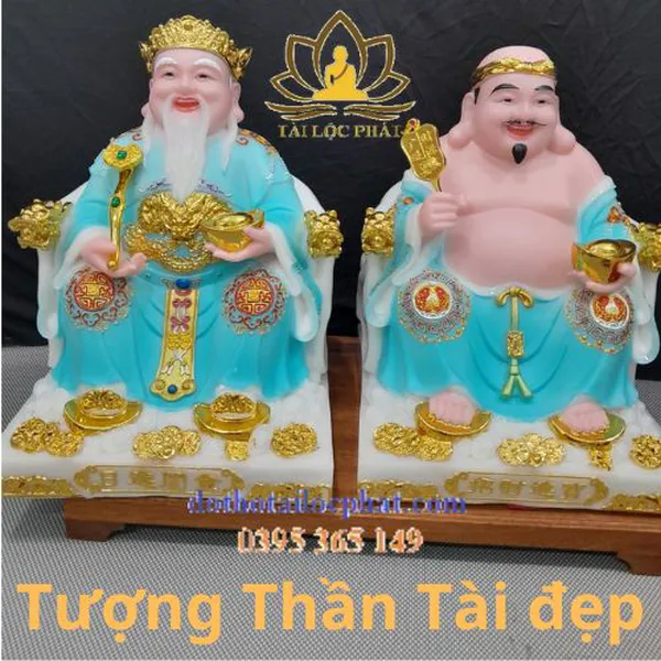 Tượng Thần Tài Thổ Địa màu xanh cao 12in