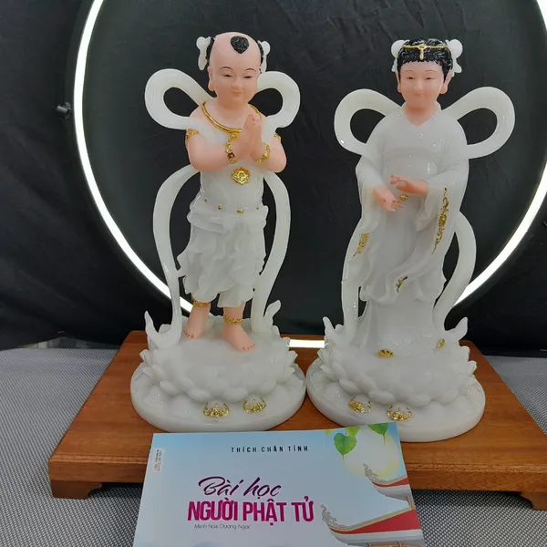 Tượng Tiên Đồng Ngọc Nữ đá ngọc cao 30cm