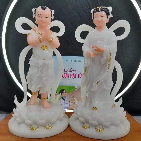 Tượng Tiên Đồng Ngọc Nữ đá ngọc cao 30cm