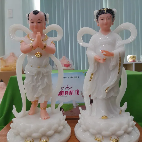 Tượng Tiên Đồng Ngọc Nữ đá ngọc cao 30cm