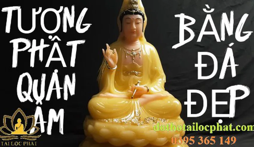 Tượng Quan Âm Bồ Tát ngồi đài sen bằng đá thạch anh