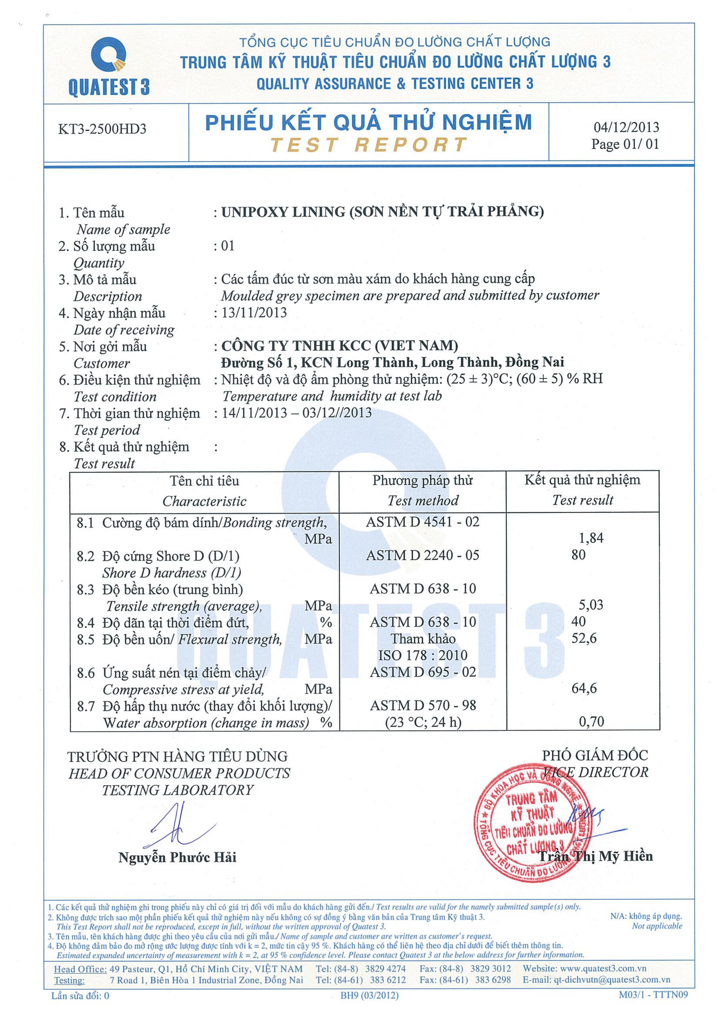 Kết quả thử nghiệm sản phẩm tại Quatest 3. Kết quả thử nghiệm sản phẩm tại Quatest 3.