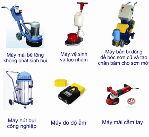 Một số máy móc thi công sơn epoxy. Một số máy móc thi công sơn epoxy.