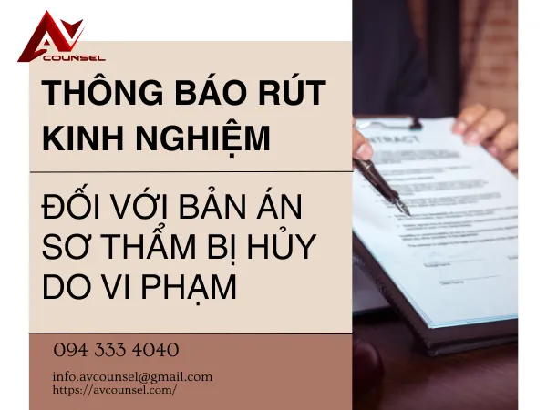 THÔNG BÁO RÚT KINH NGHIỆM ĐỐI VỚI BẢN ÁN DÂN SỰ SƠ THẨM BỊ HỦY DO VI PHẠM
