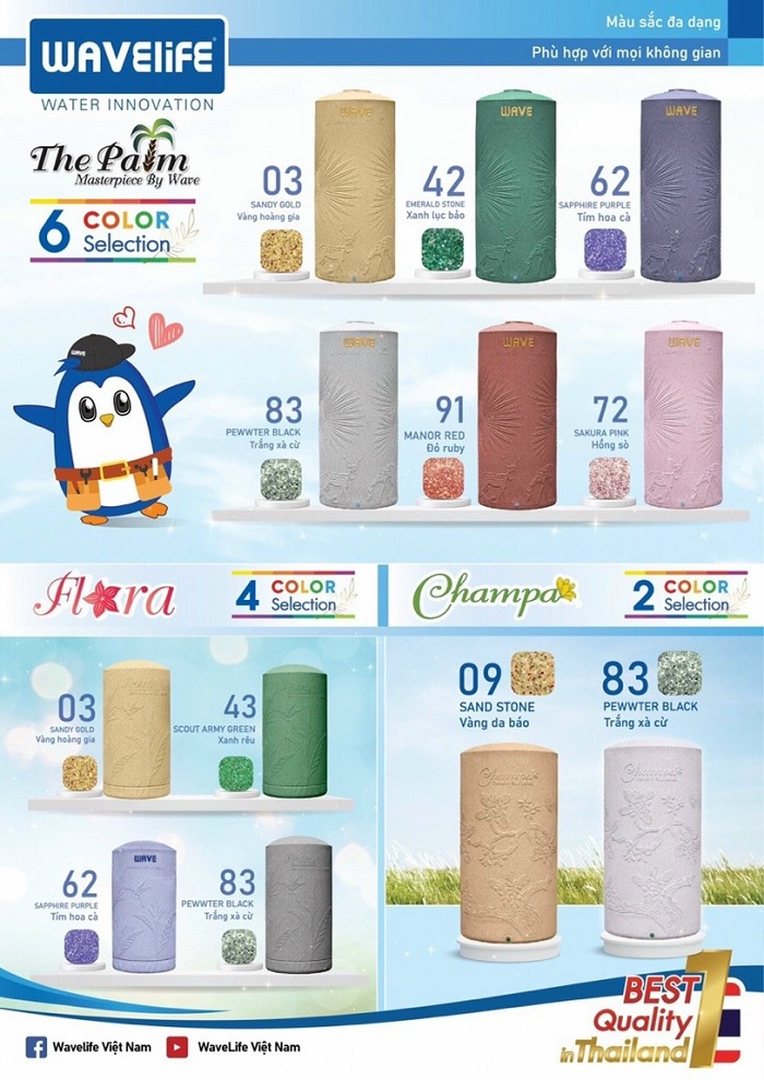 Bảng màu Bồn nhựa Wavelife Kháng khuẩn Bảng màu Bồn nhựa Wavelife Kháng khuẩn