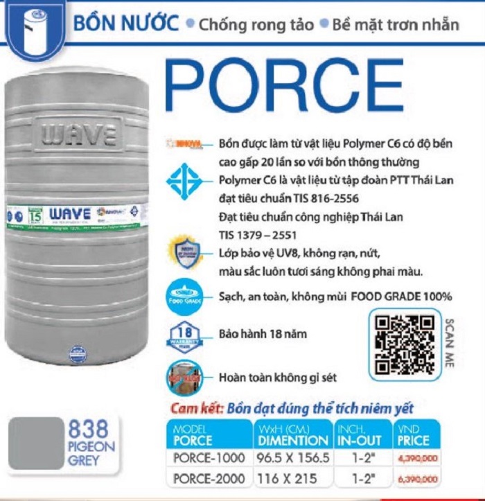 Đặc điểm bồn nhựa kháng khuẩn PORCE Đặc điểm bồn nhựa kháng khuẩn PORCE